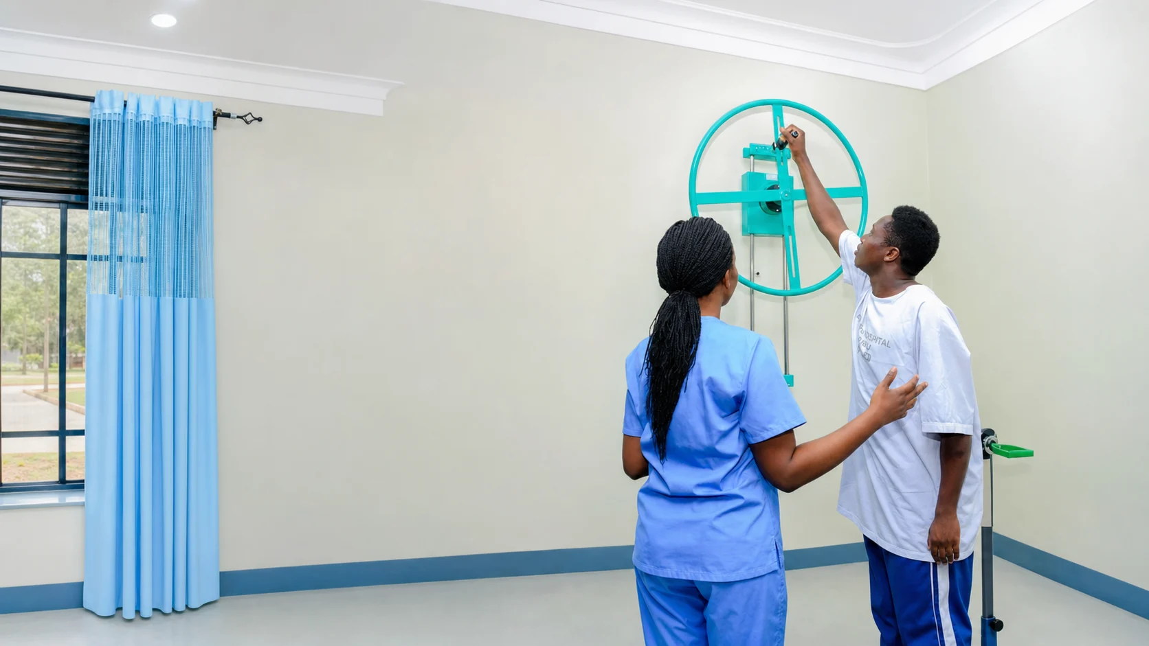 A clinician supporting a patient at Doctors Hospital Sseguku