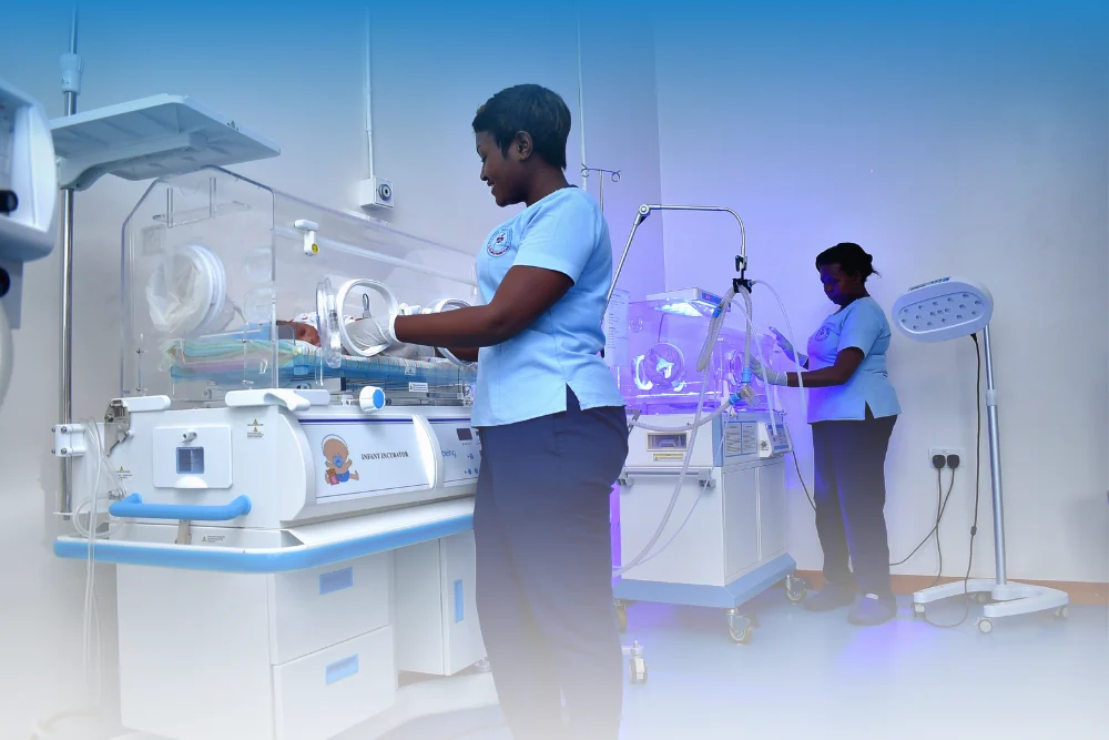 Nurses supporting newborns in the neonatal unit